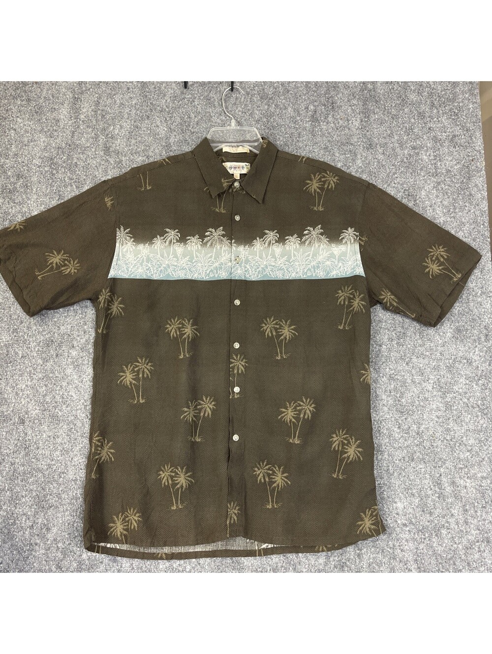 Campia Moda Men’s Blue Brown Tropical Leisure Button Down Short Sleeve Large